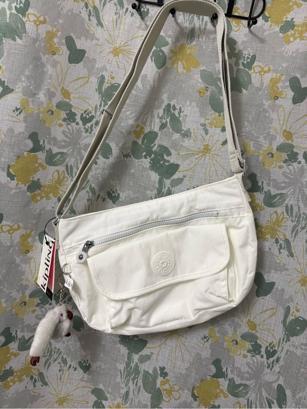 Kipling White Crossbody Shoulder Bag with Front Flap Pocket